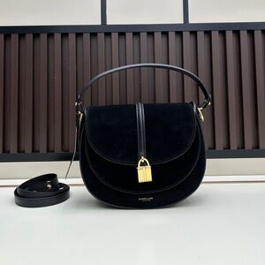DeMellier Black Suede Saddle Bag with Gold Hardware